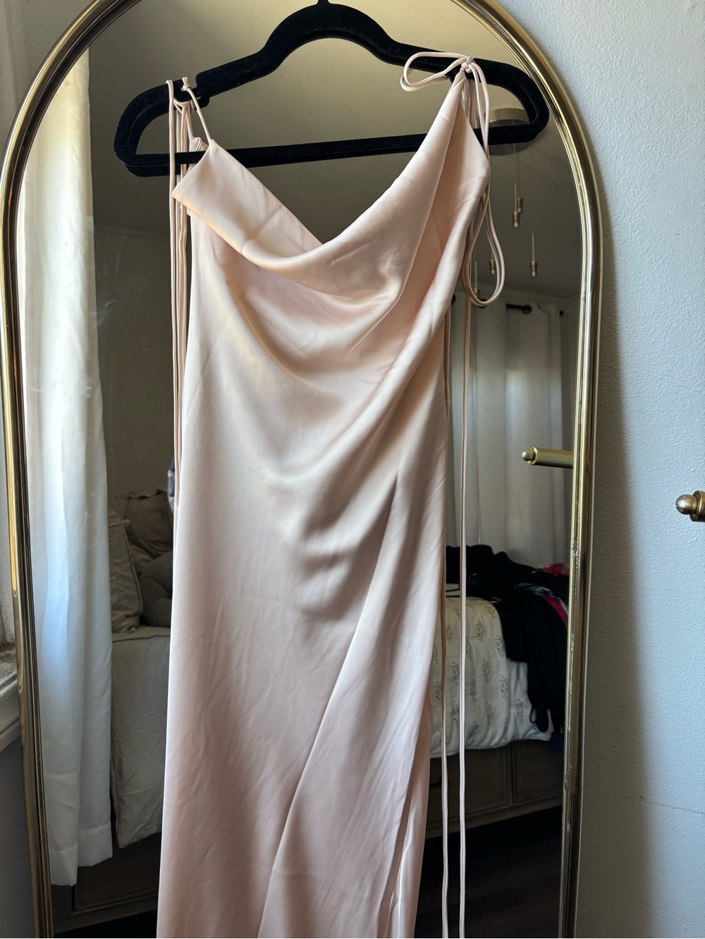 JLUXLABEL Blush Pink Satin Cowl Neck Strapless Slip Dress